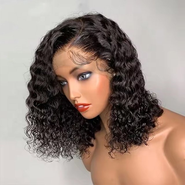 Brazilian Hair Lace Front Wig,Virgin Remy 100% Real Human Hair Wigs,Short Water Wave and Bob Wig