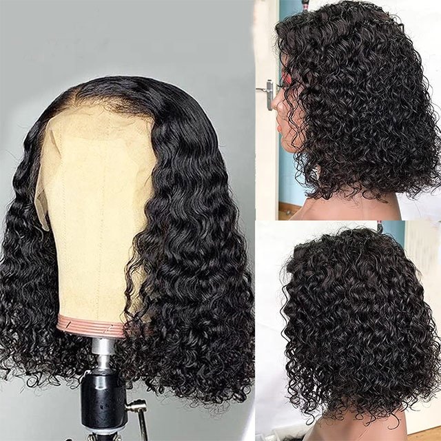 Brazilian Hair Lace Front Wig,Virgin Remy 100% Real Human Hair Wigs,Short Water Wave and Bob Wig