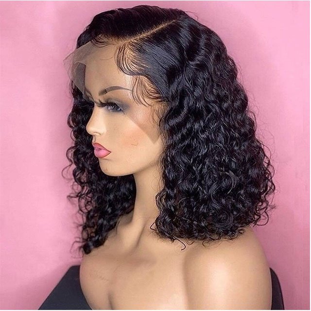 Brazilian Hair Lace Front Wig,Virgin Remy 100% Real Human Hair Wigs,Short Water Wave and Bob Wig