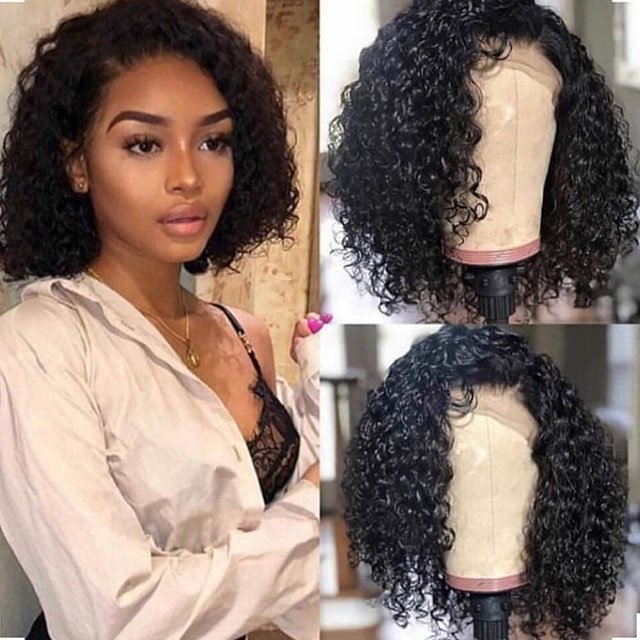 Brazilian Hair Lace Front Wig,Virgin Remy 100% Real Human Hair Wigs,Short Water Wave and Bob Wig