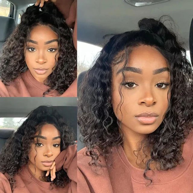 Brazilian Hair Lace Front Wig,Virgin Remy 100% Real Human Hair Wigs,Short Water Wave and Bob Wig