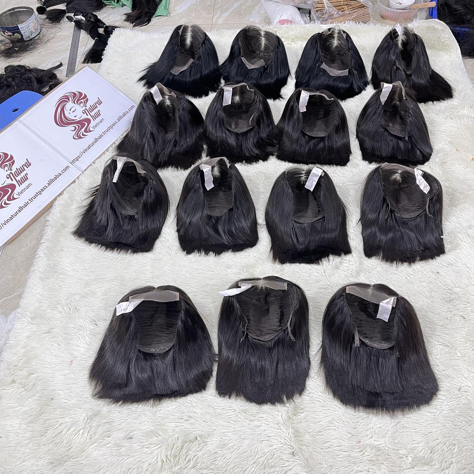 Raw Vietnamese Hair Black Bob Human Hair Wig Transparent Glueless Lace Bob Frontal And Closure Wig For Black Women