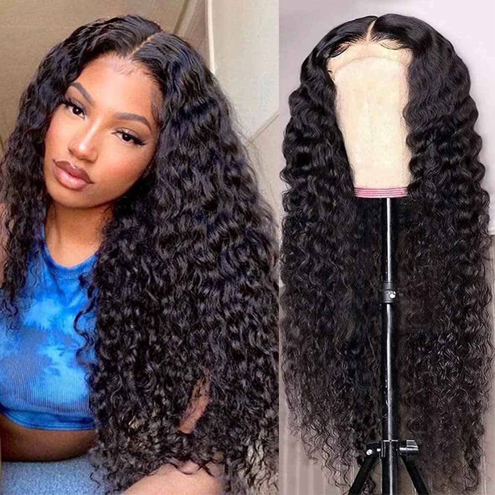 Human Hair Wigs Deep wave 13*4 HD Transparent Lace Front Wig Curly Black Synthetic Hair Wigs For Black Women