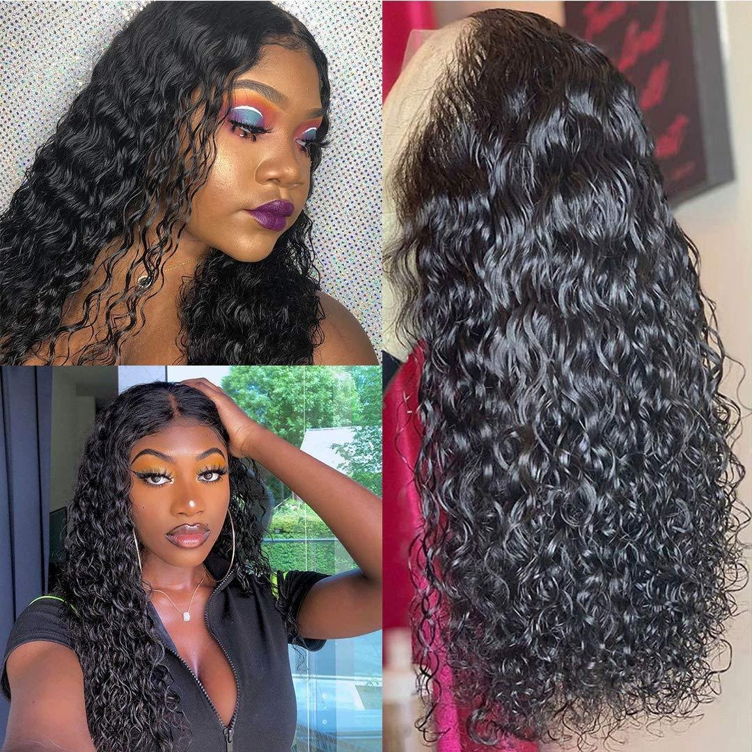 Human Hair Wigs Deep wave 13*4 HD Transparent Lace Front Wig Curly Black Synthetic Hair Wigs For Black Women