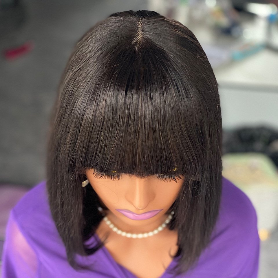 Wholesale 10 Inch 2x4 Bob Human Hair Wigs Glueless Bob Human Hair Wigs With Bangs