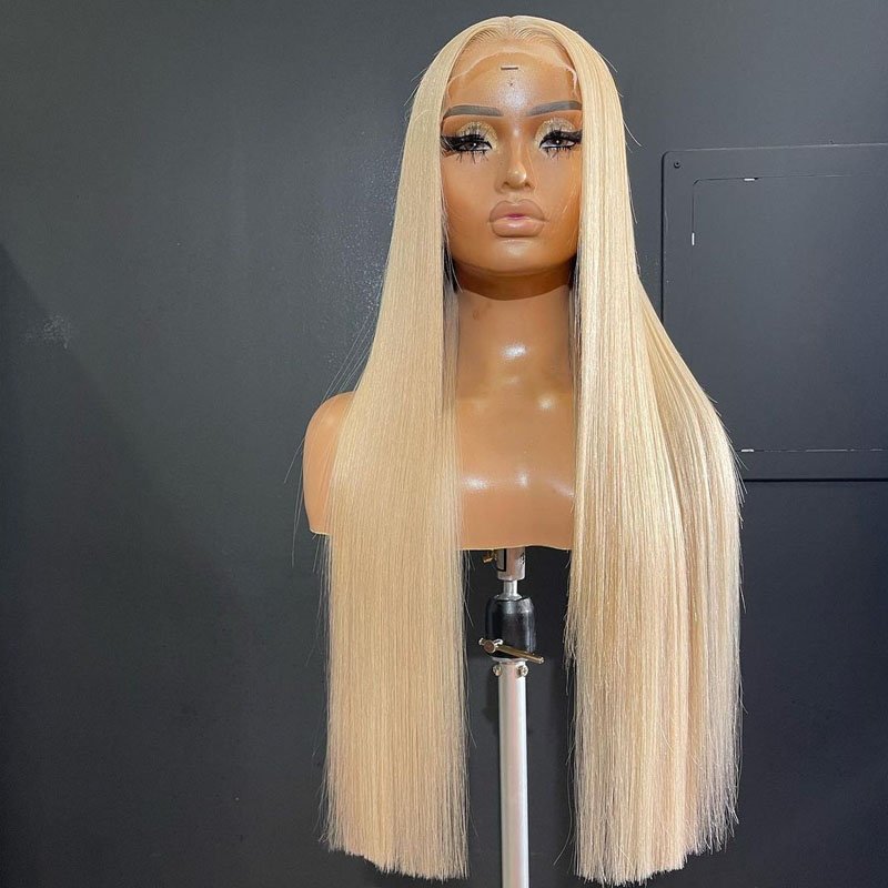 Bone Straight Full Frontal Human Hair Wigs Platinum Blonde Raw Virgin Hair Glueless Lace Front Wigs Pre Plucked for Woman