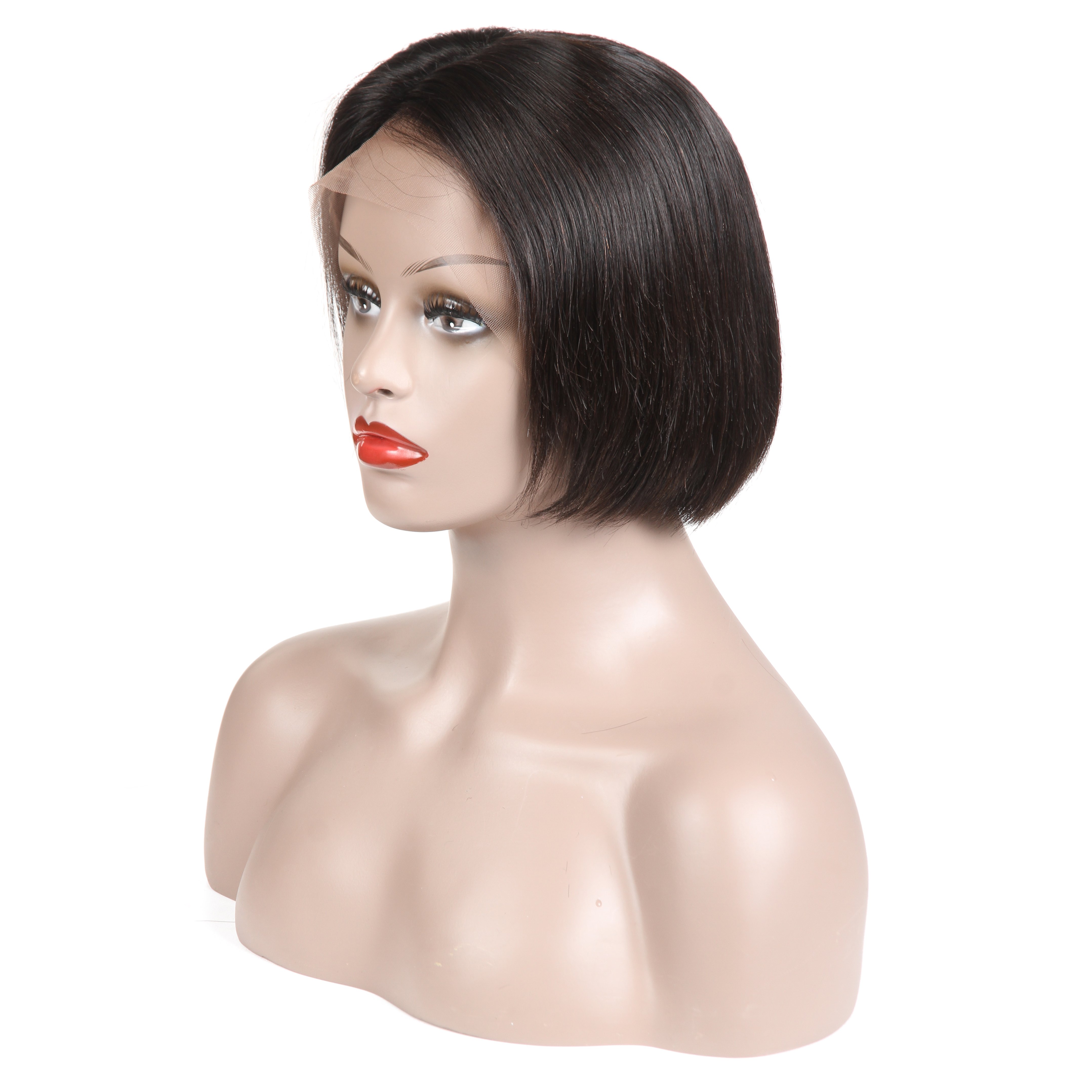 Kbeth Human Hair Wig Side Part Lace Front Remy Cut 150 Percent Density Straight Short Bob Full Lace Wig for Europe Black Women