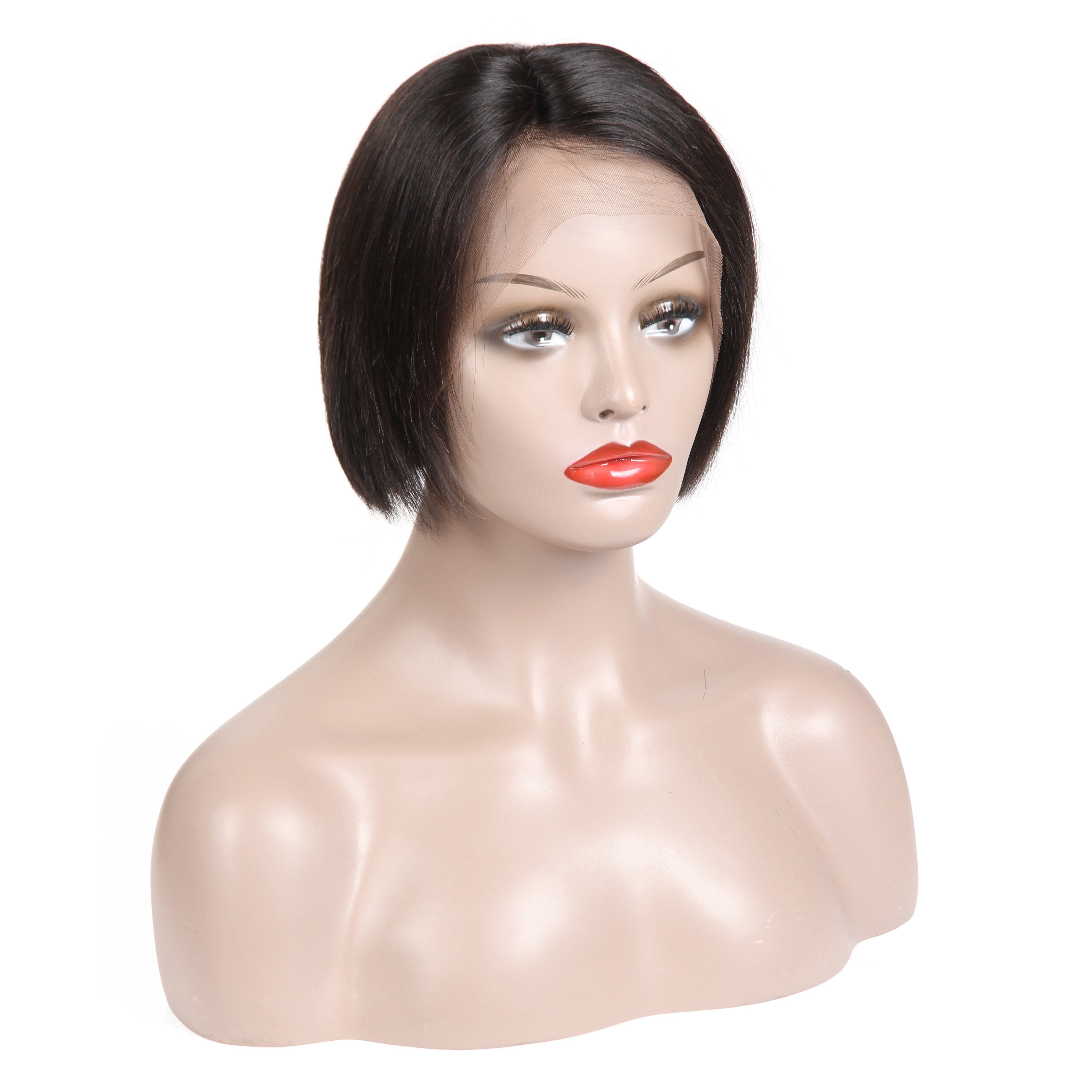 Kbeth Human Hair Wig Side Part Lace Front Remy Cut 150 Percent Density Straight Short Bob Full Lace Wig for Europe Black Women