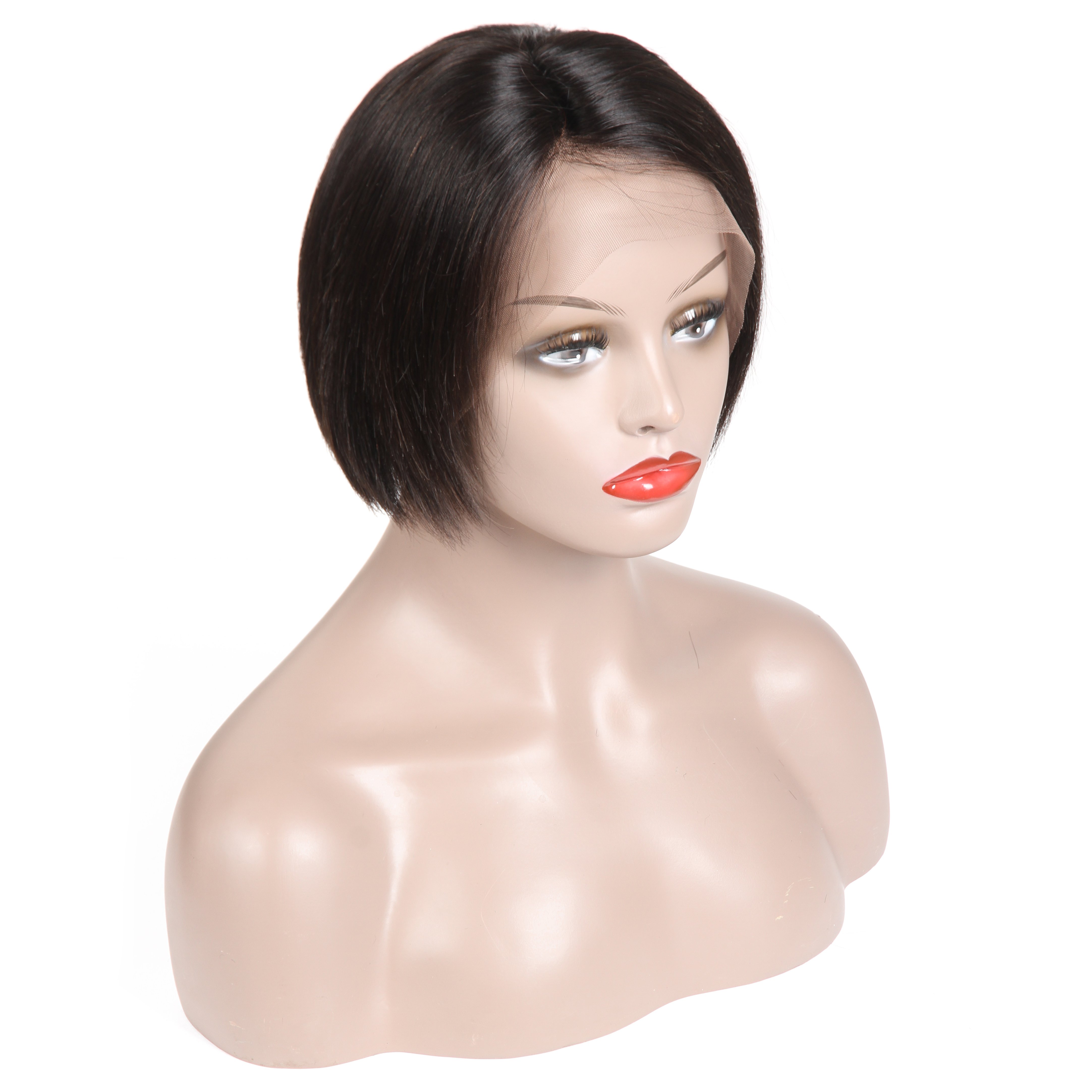 Kbeth Human Hair Wig Side Part Lace Front Remy Cut 150 Percent Density Straight Short Bob Full Lace Wig for Europe Black Women