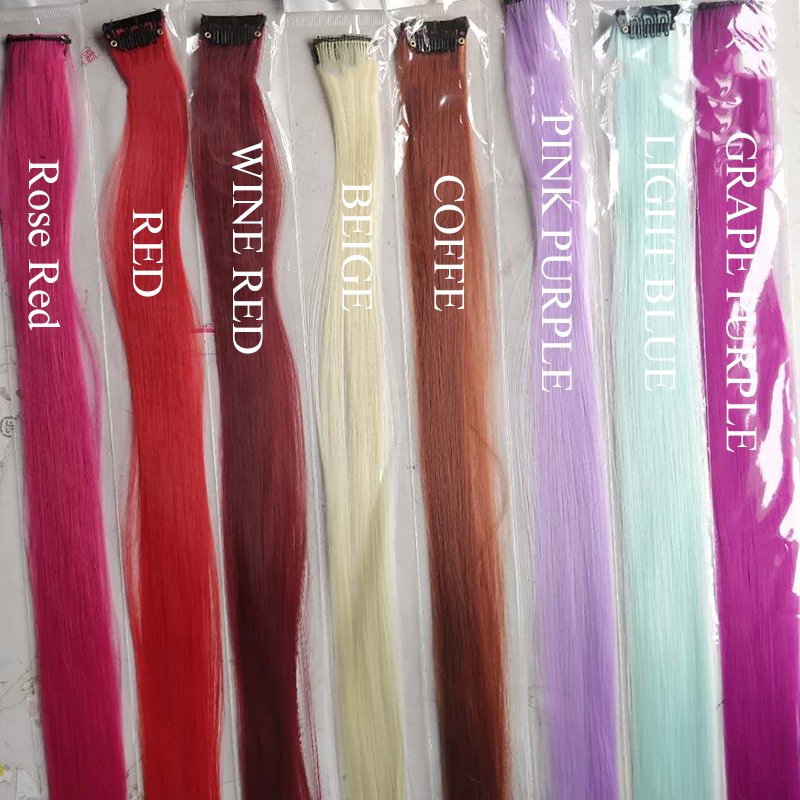 FX-HA10 High Quality Synthetic Hair Strip Long Straight Patch Many Colors Natural Vendor's One-Piece False Wig Clip Raw Material