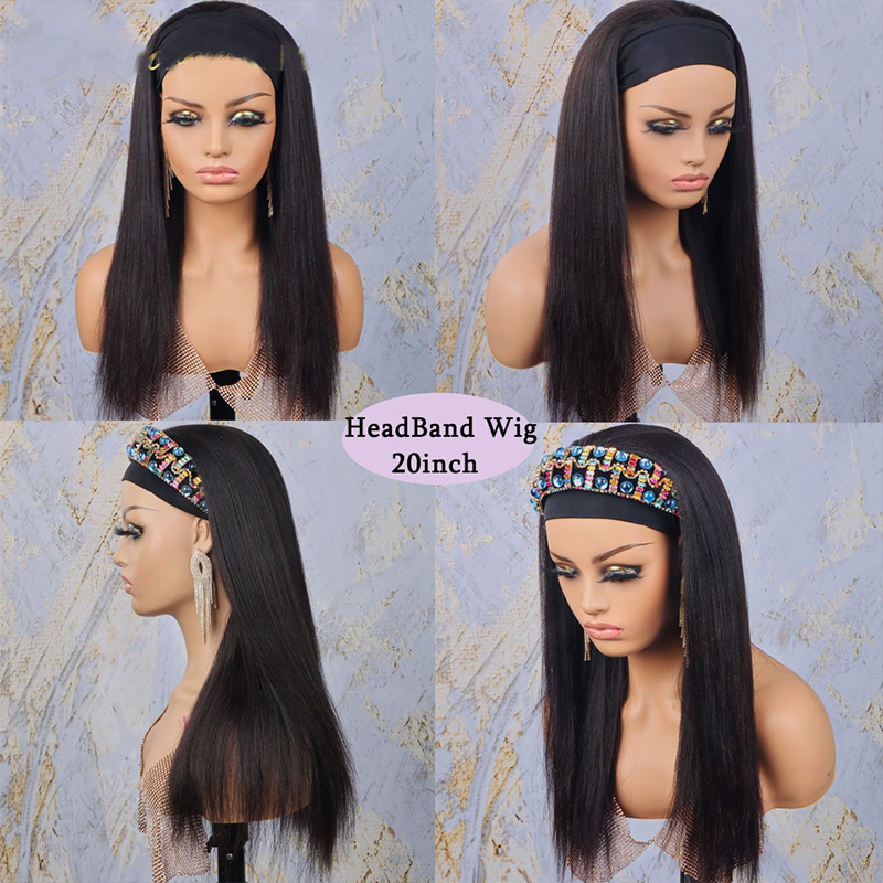 Cheap Selling Wholesale Fashion 150% Density With Headband human hair wig natural straight hair wig for black women Human Hair
