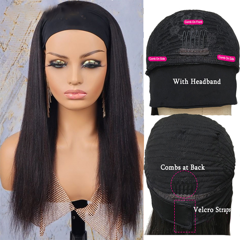 Cheap Selling Wholesale Fashion 150% Density With Headband human hair wig natural straight hair wig for black women Human Hair