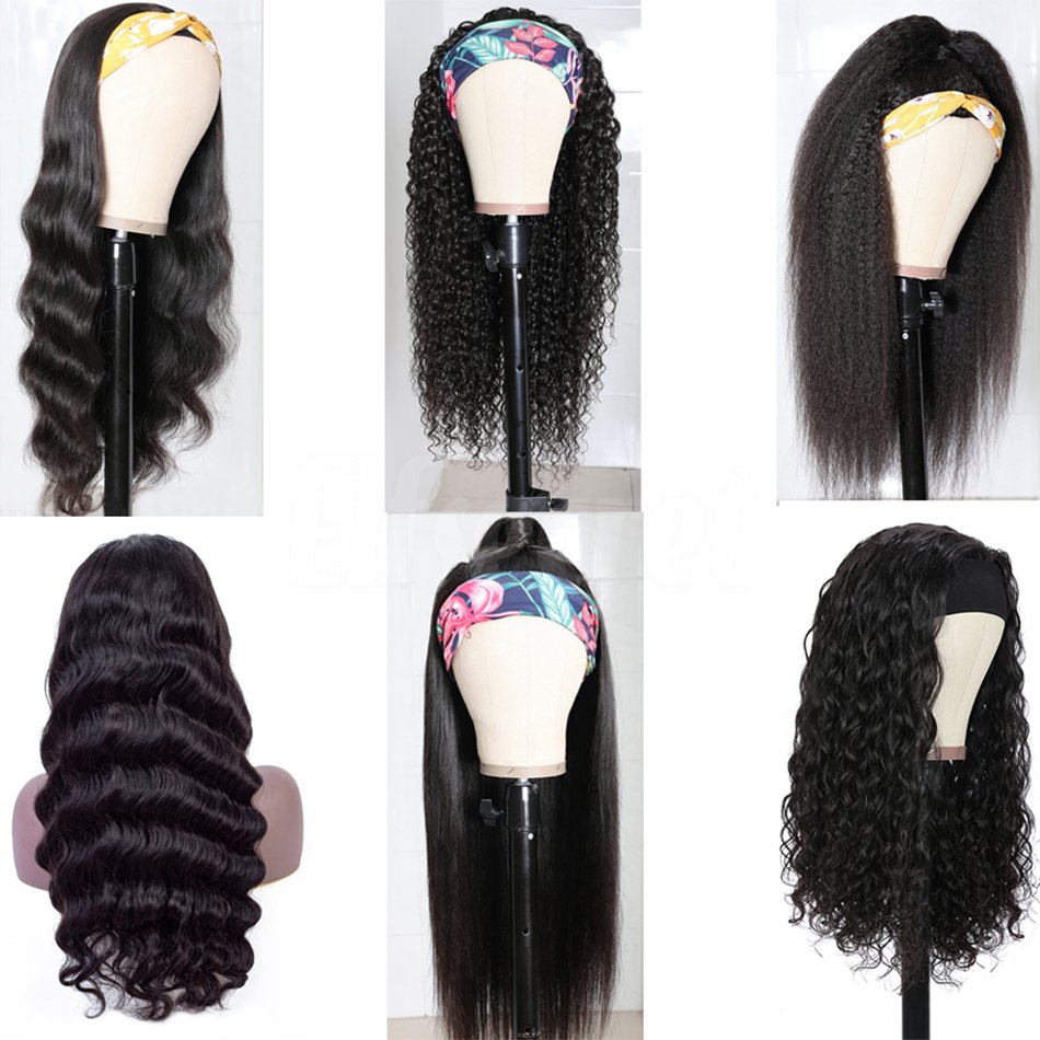 Cheap Selling Wholesale Fashion 150% Density With Headband human hair wig natural straight hair wig for black women Human Hair
