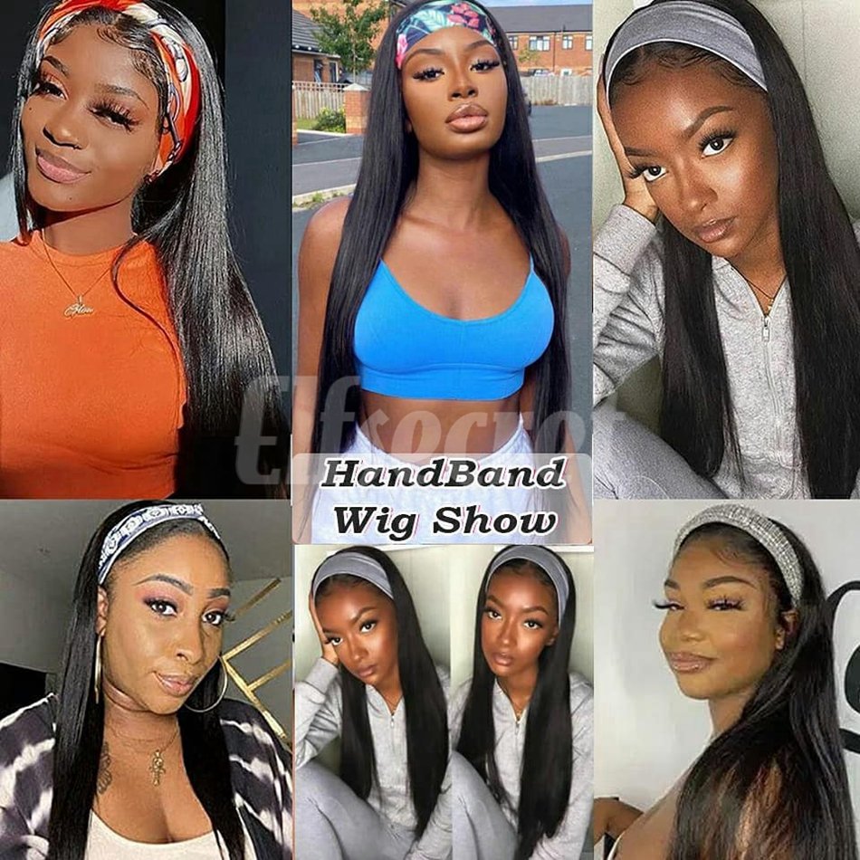 Cheap Selling Wholesale Fashion 150% Density With Headband human hair wig natural straight hair wig for black women Human Hair