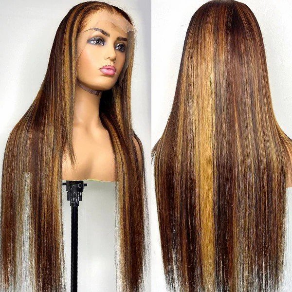 MQS WIGS Highlight Balayage Ombre Colored Body Wave Lace Front Wig Shadow Root Blonde Highlight Human Hair Wigs With Baby Hair