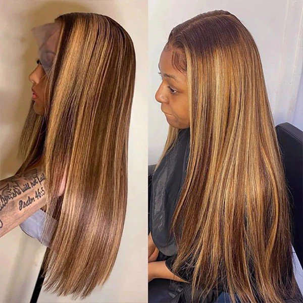 MQS WIGS Highlight Balayage Ombre Colored Body Wave Lace Front Wig Shadow Root Blonde Highlight Human Hair Wigs With Baby Hair