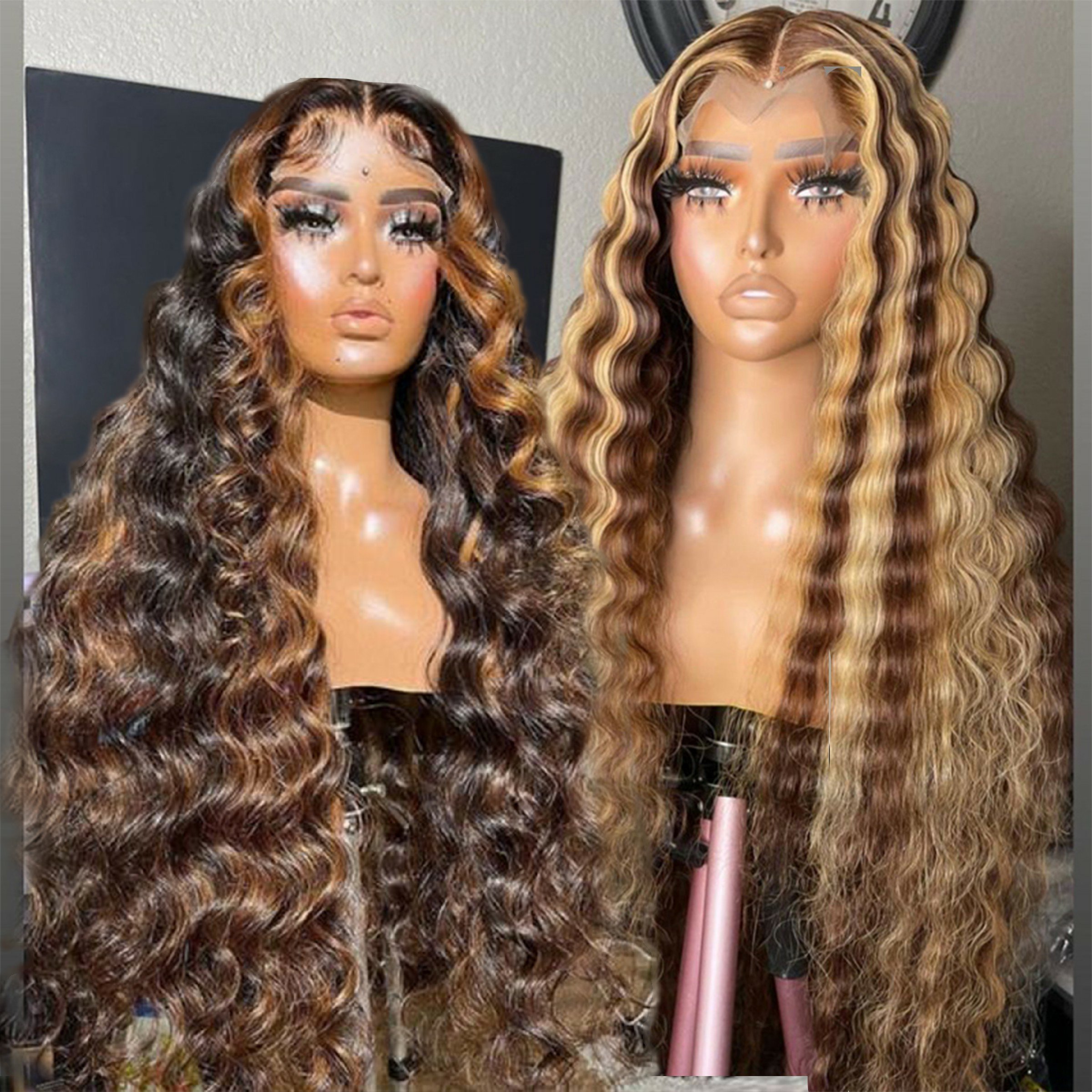 MQS WIGS Highlight Balayage Ombre Colored Body Wave Lace Front Wig Shadow Root Blonde Highlight Human Hair Wigs With Baby Hair