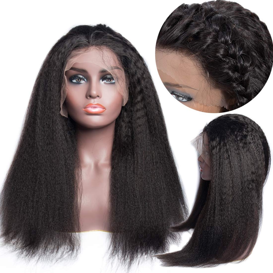 13*6 Lace Front Wig Hd Lace Kinky Straight,Yaki Straight Wigs 360 Lace Frontal Wigs,Full Lace Human Hair Kinky Straight Afro Wig