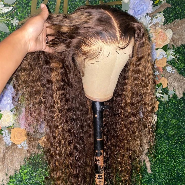 30 Inch 13x4 13x6 Hd Lace Frontal Wig,Highlight Honey Brown Glueless Curly Human Hair Water Wave Wigs For Black Women
