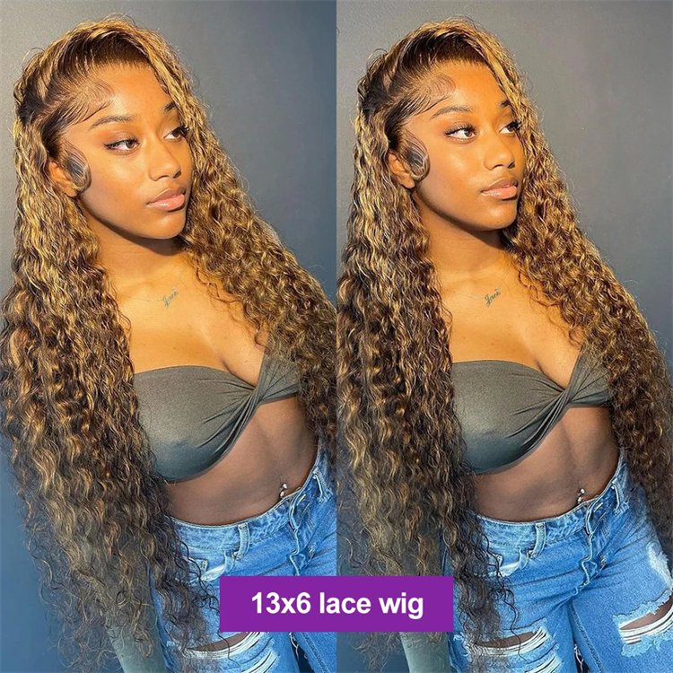 30 Inch 13x4 13x6 Hd Lace Frontal Wig,Highlight Honey Brown Glueless Curly Human Hair Water Wave Wigs For Black Women