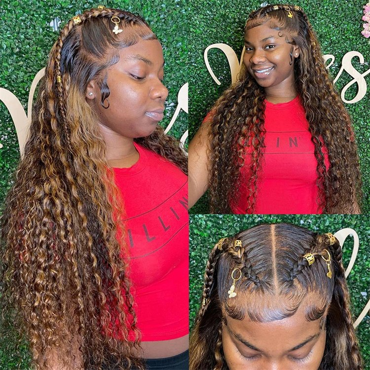 30 Inch 13x4 13x6 Hd Lace Frontal Wig,Highlight Honey Brown Glueless Curly Human Hair Water Wave Wigs For Black Women