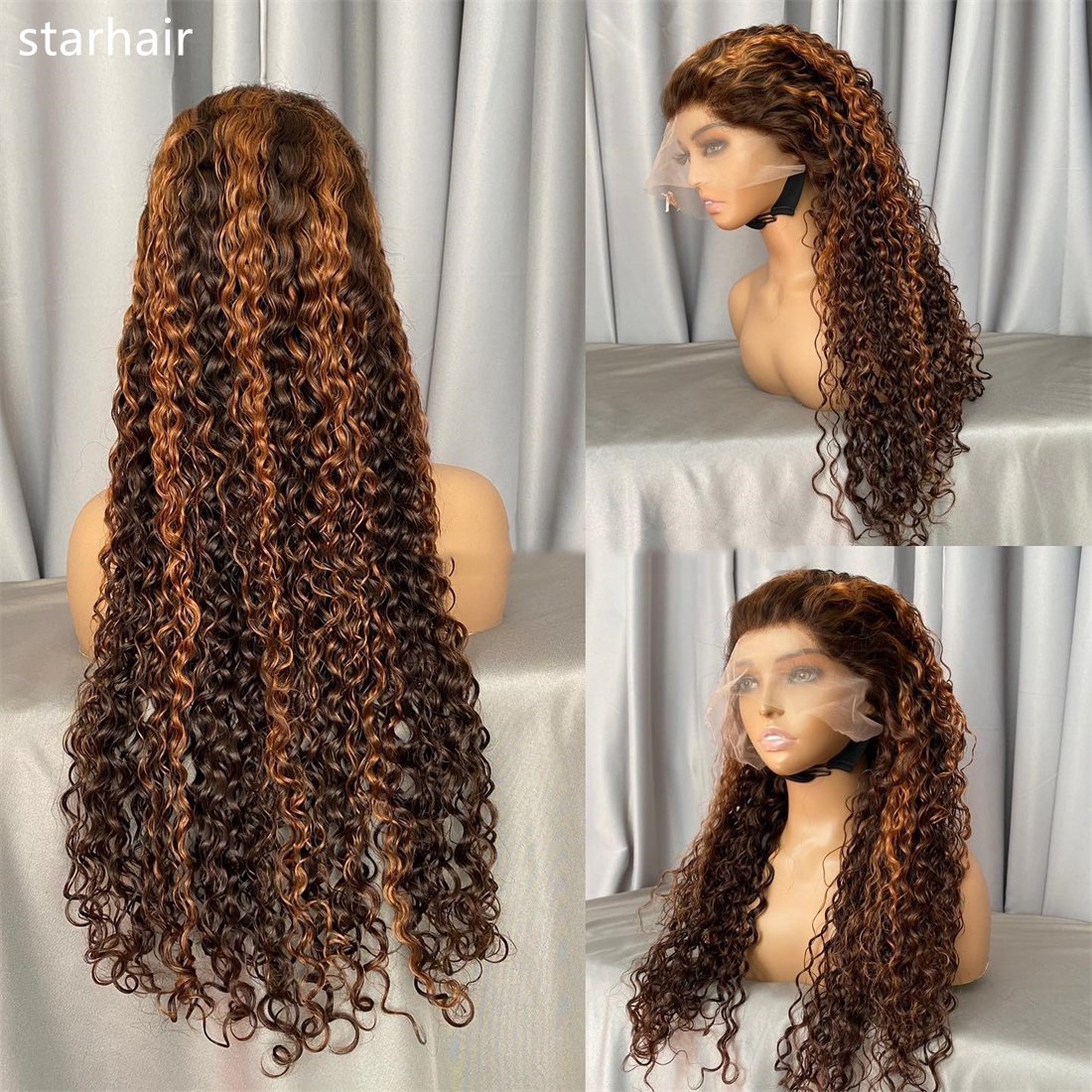 High quality Wholesale Highlight Glueless water Wave Hd Lace Front Wig Pre Pluck Virgin Human Hair wigs Closure Wigs For Women