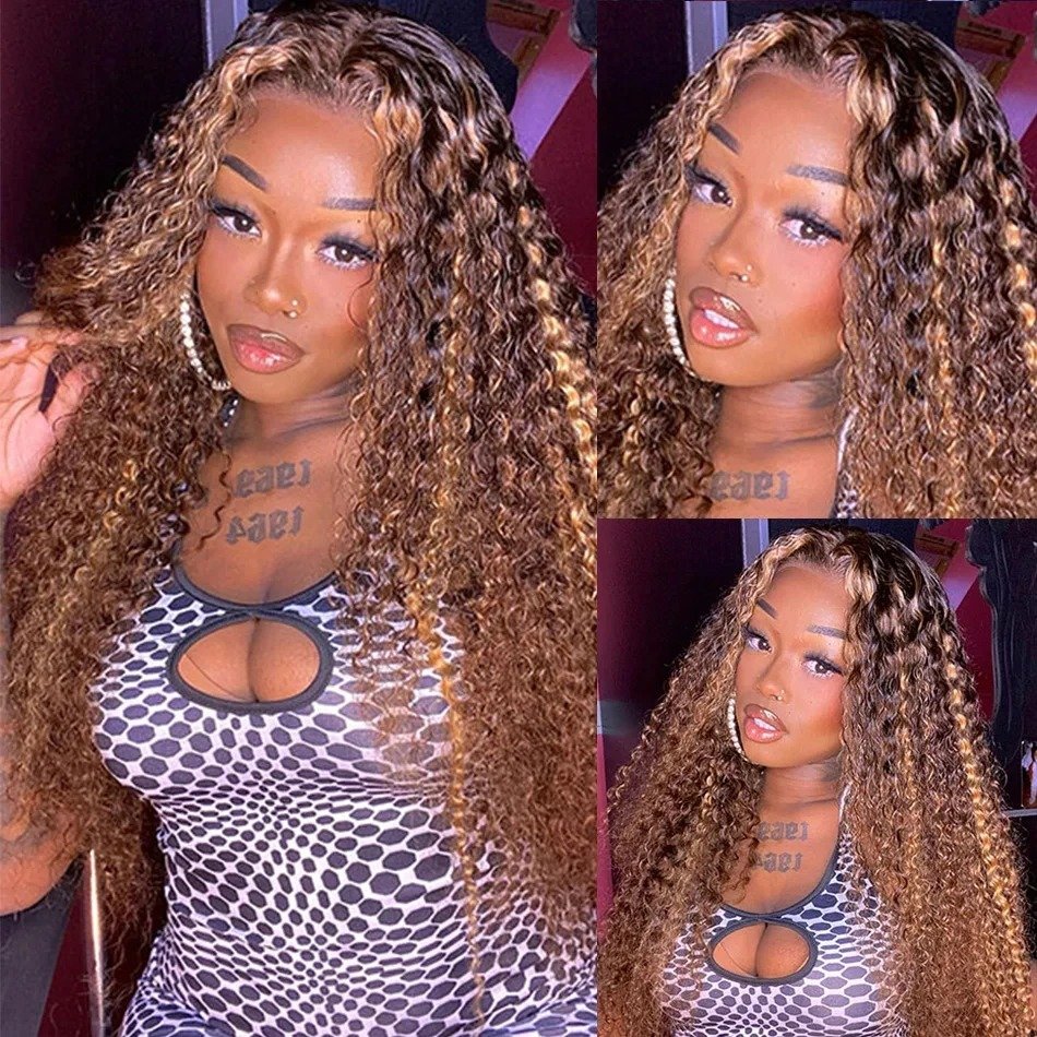 P4-27 Highlight Jerry Curly Lace Front Human Hair Wigs 13x4 Lace Front Wigs Curly Lace Front Human Hair Wigs