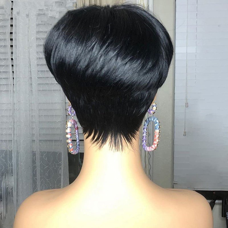 Cheap Short Straight Human Hair Wigs Brazilian Remy 180 Density Natural Color Pixie Cut Hair Wig For Black Women