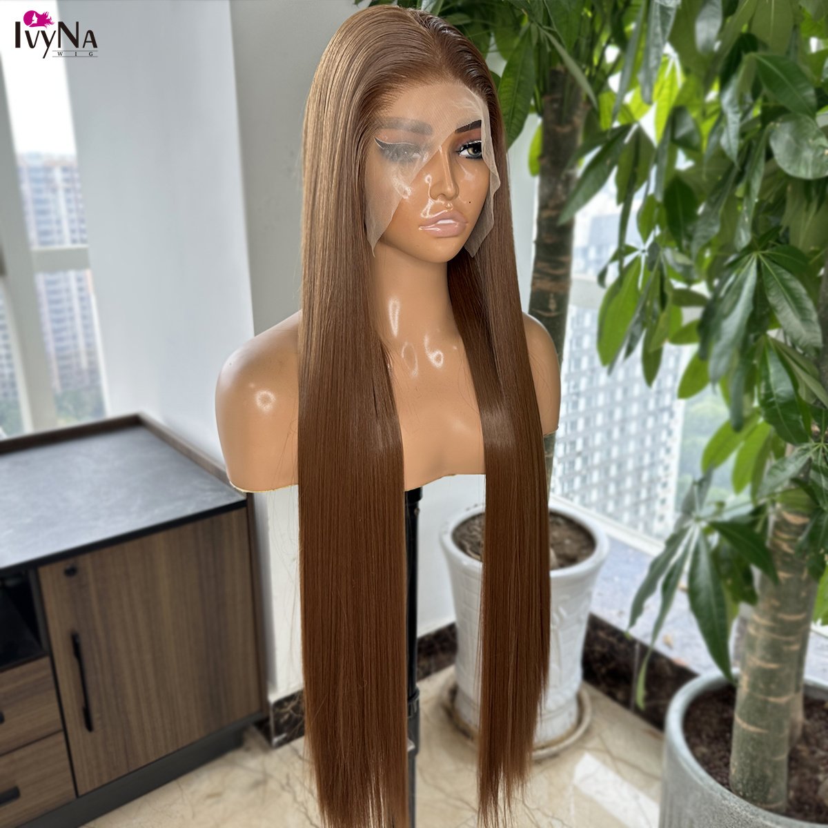 30inch Long 13x6 Brown Silky Straight Futura Synthetic Lace Front Wigs For Black Women 30# Pre Plucked Glueless Synthetic Wig