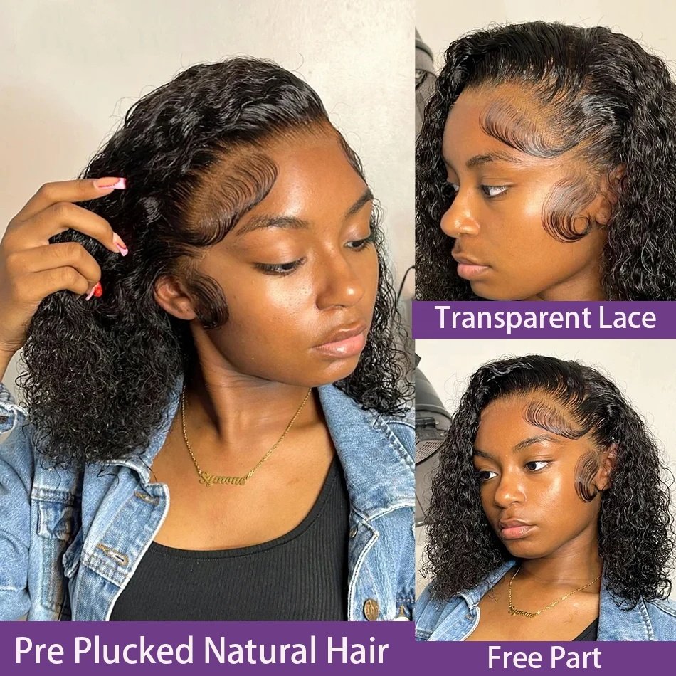 Brazilian Hair Lace Front Wig,Virgin Remy 100% Real Human Hair Wig,Short Water Wave Bob Wig Brazilian Natural Wave