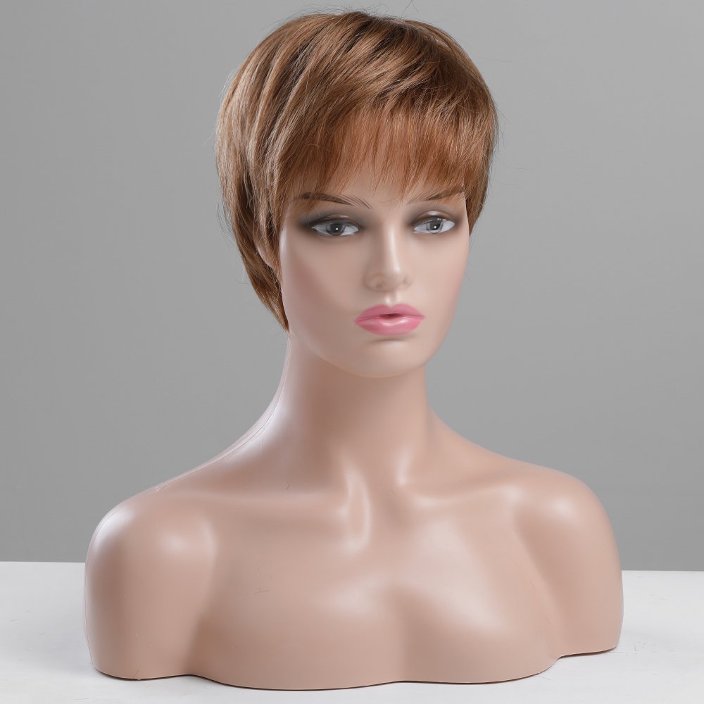 with Bangs Pixie Cut Brown Daily Human Blend Hair Wigs Short with bangs Bob Human Hair Wigs