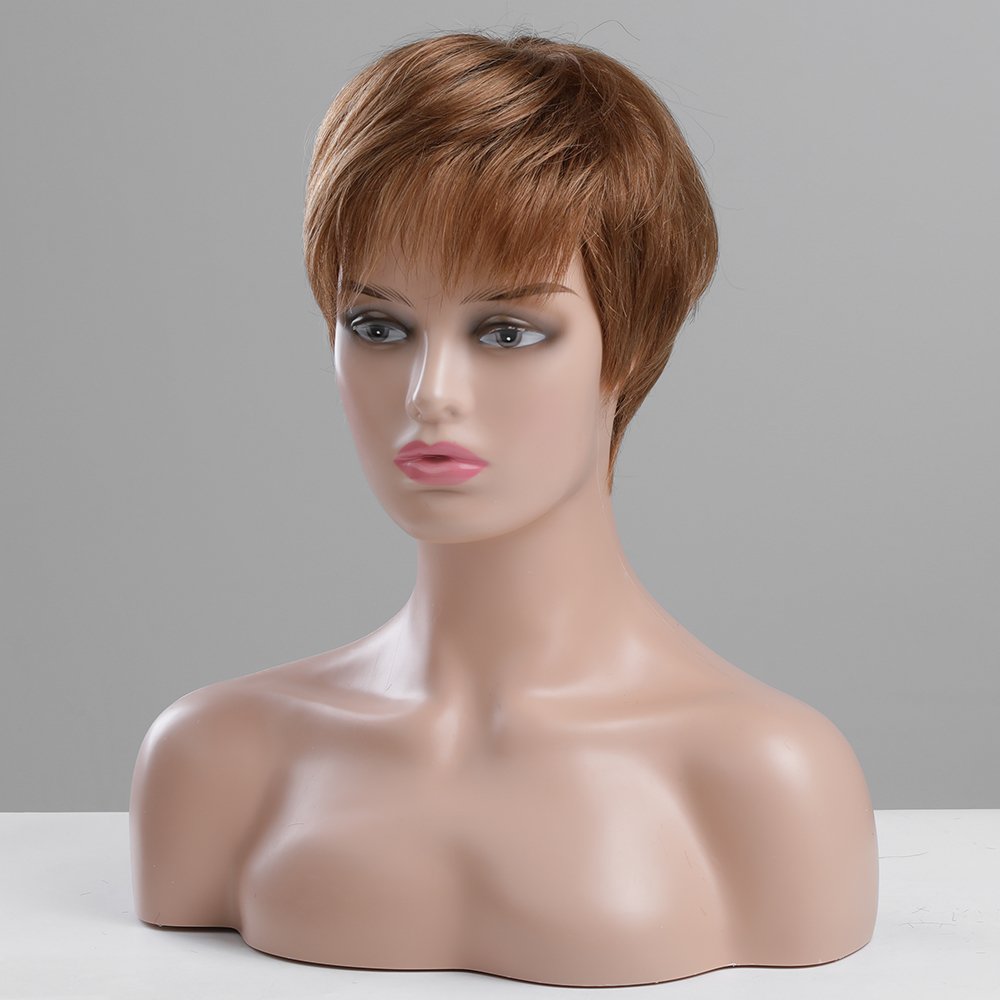 with Bangs Pixie Cut Brown Daily Human Blend Hair Wigs Short with bangs Bob Human Hair Wigs