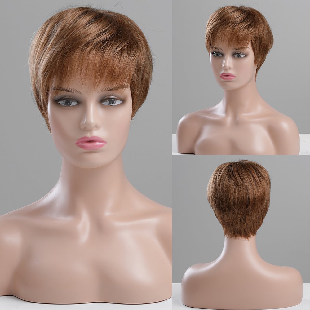 with Bangs Pixie Cut Brown Daily Human Blend Hair Wigs Short with bangs Bob Human Hair Wigs