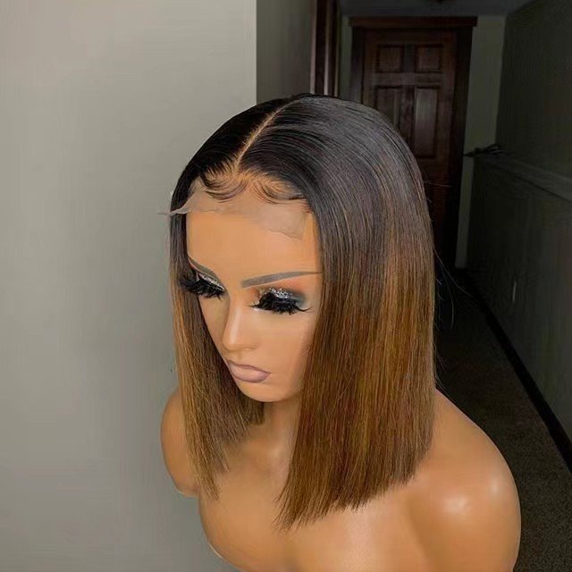 Short wavy bob HD Full Lace Human Hair Wig ombre highlight wavy hd Lace Frontal Wig For Women