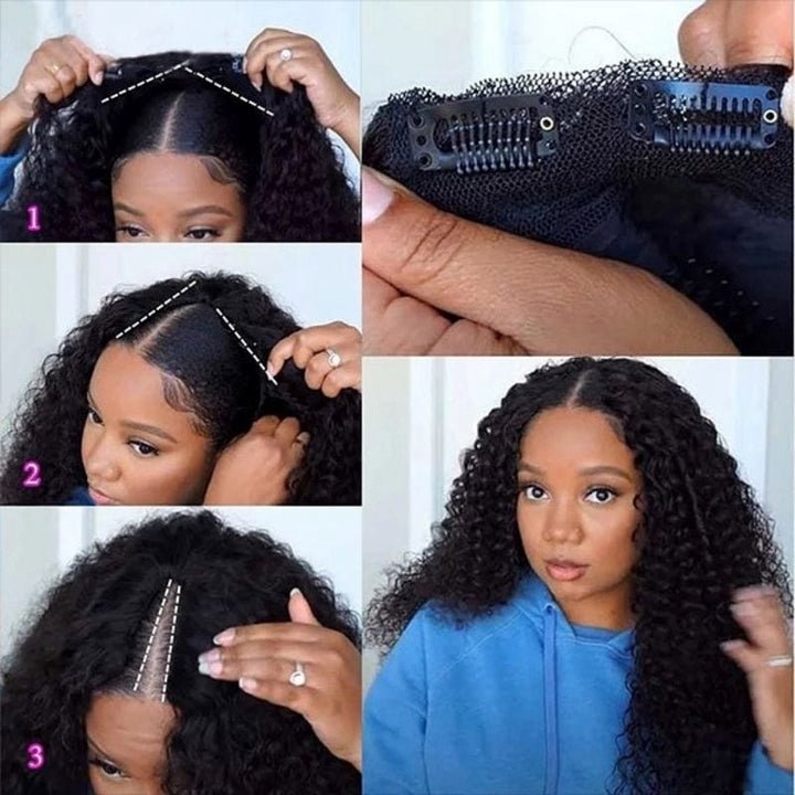 V Part Wig Human Hair No Leave Out Side Part Glueless Brazilian Remy Curly Human Hair Wigs for Women V Shape Kinky Curly Wig