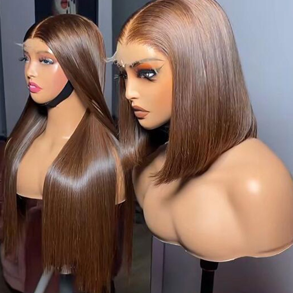 Vietnamese Raw Hair Cuticle Aligned HD Transparent Lace Frontal Wig Chocolate Brown Bone Straight Human Hair Wigs