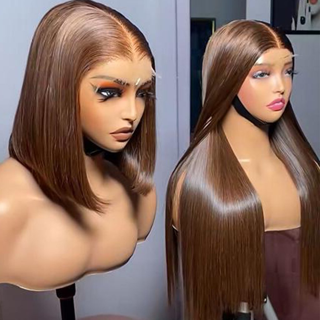 Vietnamese Raw Hair Cuticle Aligned HD Transparent Lace Frontal Wig Chocolate Brown Bone Straight Human Hair Wigs