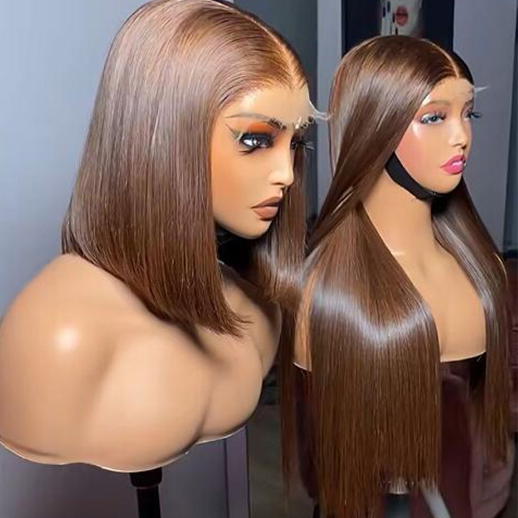 Vietnamese Raw Hair Cuticle Aligned HD Transparent Lace Frontal Wig Chocolate Brown Bone Straight Human Hair Wigs