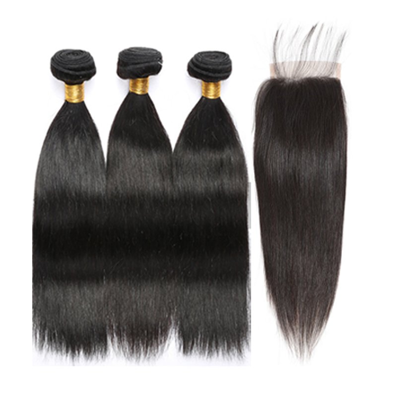 3 Hair Bundles with Closure make full human hair wig 10A 12A Grade cheap Brazilian Straight Human Hair Extension packaging deal