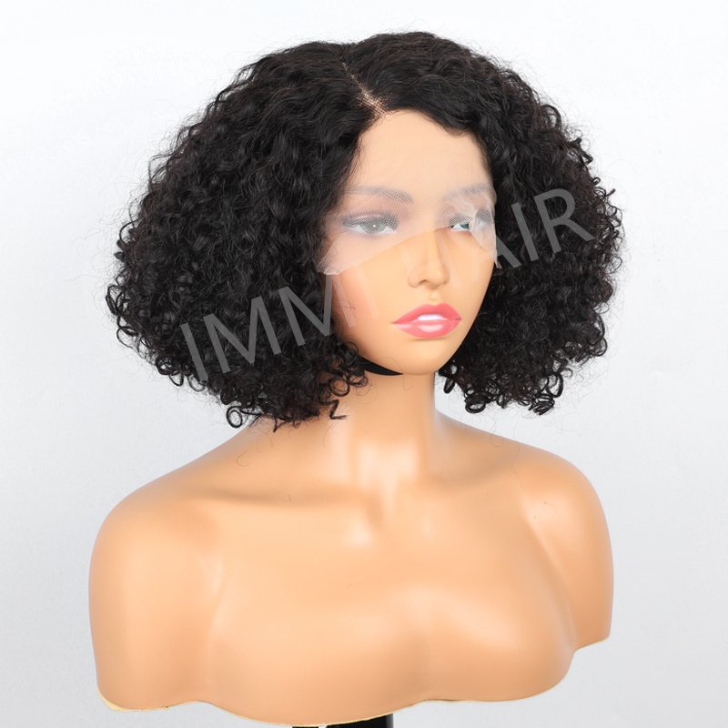 Cheap Price 13*1 Lace Curly Human Hair Wig Bleached Knots Short Brazilian Wig Transparent Lace Human Hair Wig For Black Women