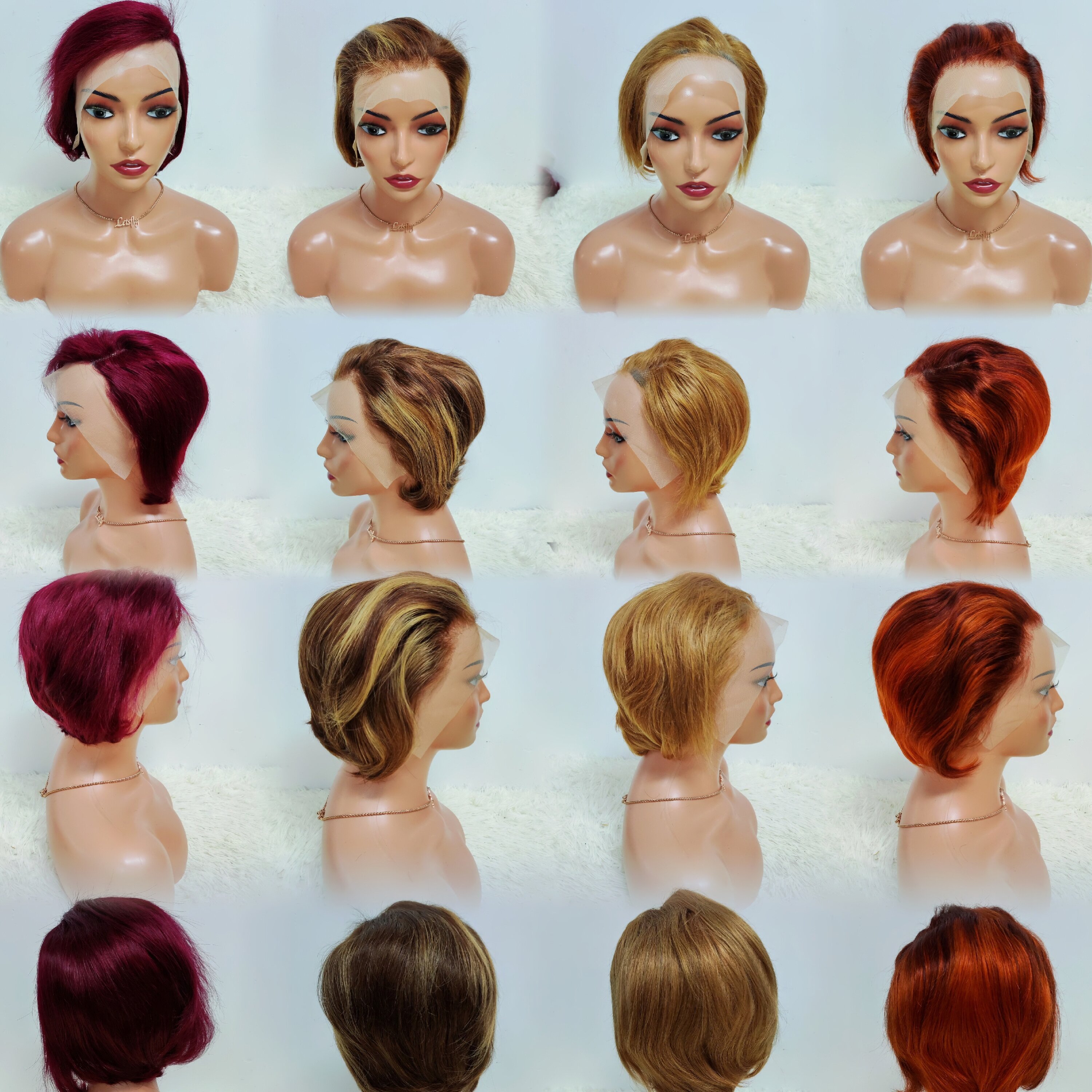 12.8$ Per Piece Cheap Raw Peruvian Human Hair Colored Short Pixie Cut Human Wigs 13x4 Lace Frontal Wigs For Black Women