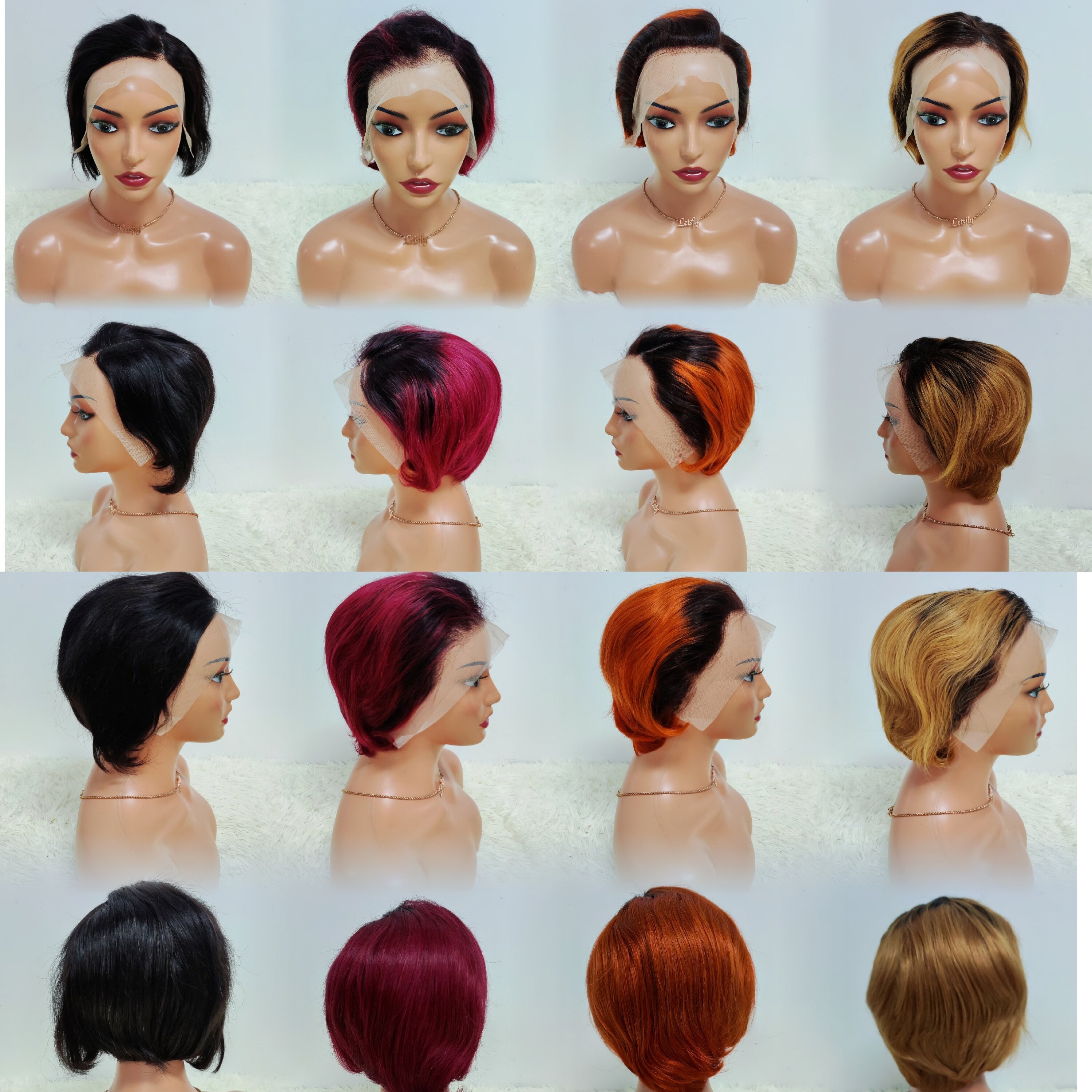 12.8$ Per Piece Cheap Raw Peruvian Human Hair Colored Short Pixie Cut Human Wigs 13x4 Lace Frontal Wigs For Black Women