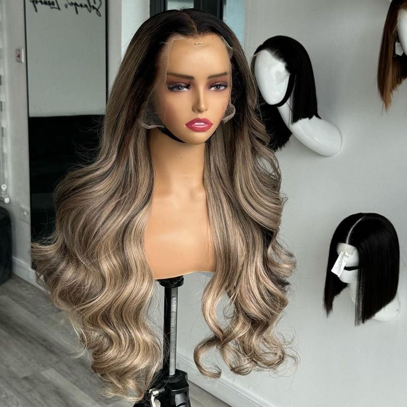 Highlight Blonde Lace Closure Human Hair Wigs 100% Raw Virgin Hair Glueless Full Frontal Wigs Pre Plucked for Woman