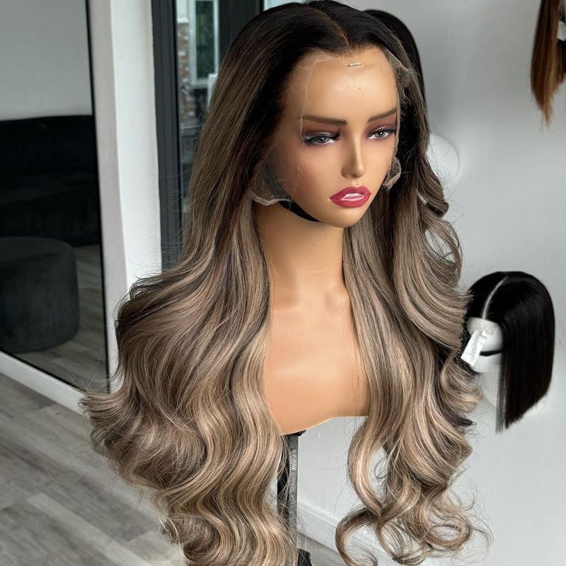 Highlight Blonde Lace Closure Human Hair Wigs 100% Raw Virgin Hair Glueless Full Frontal Wigs Pre Plucked for Woman