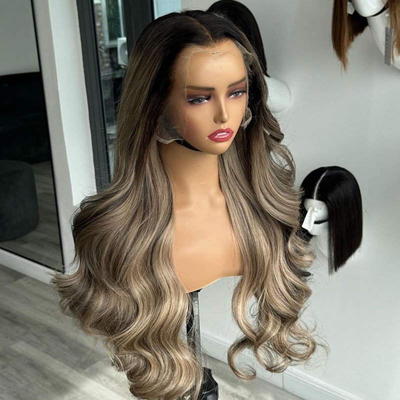 Highlight Blonde Lace Closure Human Hair Wigs 100% Raw Virgin Hair Glueless Full Frontal Wigs Pre Plucked for Woman