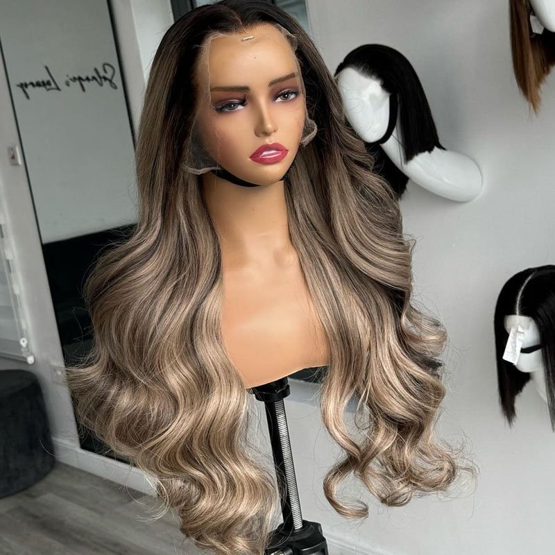 Highlight Blonde Lace Closure Human Hair Wigs 100% Raw Virgin Hair Glueless Full Frontal Wigs Pre Plucked for Woman