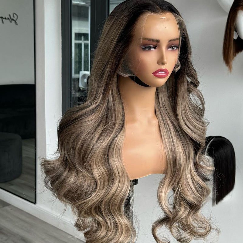 Highlight Blonde Lace Closure Human Hair Wigs 100% Raw Virgin Hair Glueless Full Frontal Wigs Pre Plucked for Woman
