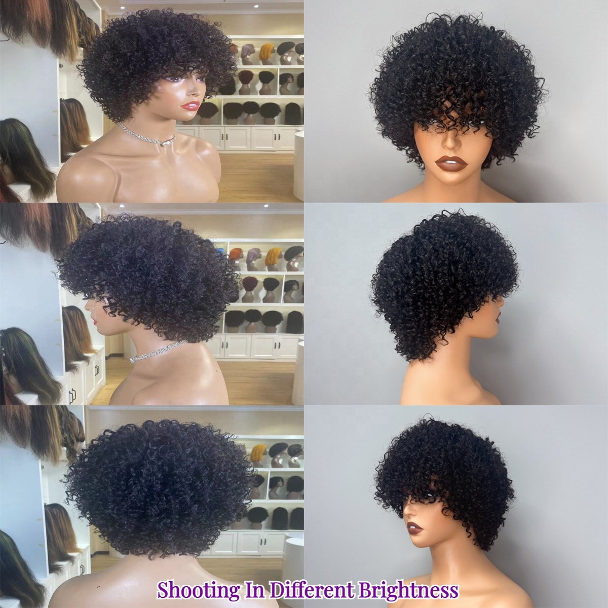 2024 New Machine Made Wear And Go Human Hair Wigs,Cheap Afro Kinky Curl 6 Inch Glueless Indian hair Short Bob Wig