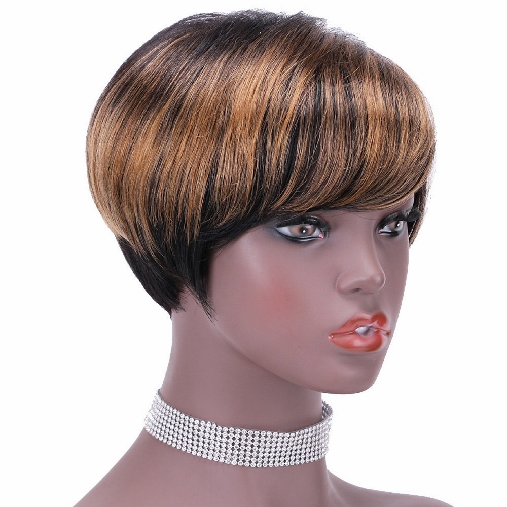 HC01-QT Pixie Cut Wigs Short Human Hair Black Ladies Wigs None Lace Wigs for Black Women Short Straight Swiss Lace 5inch