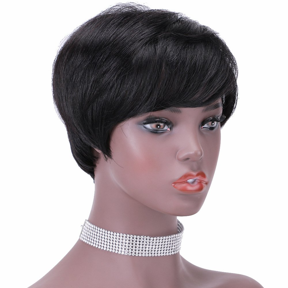 HC01-QT Pixie Cut Wigs Short Human Hair Black Ladies Wigs None Lace Wigs for Black Women Short Straight Swiss Lace 5inch